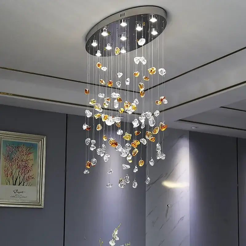 Modern amber & clear crystal dining chandelier living room light