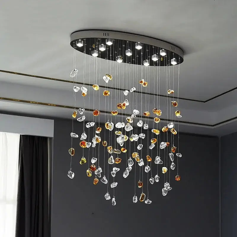 Modern amber & clear crystal dining chandelier living room light