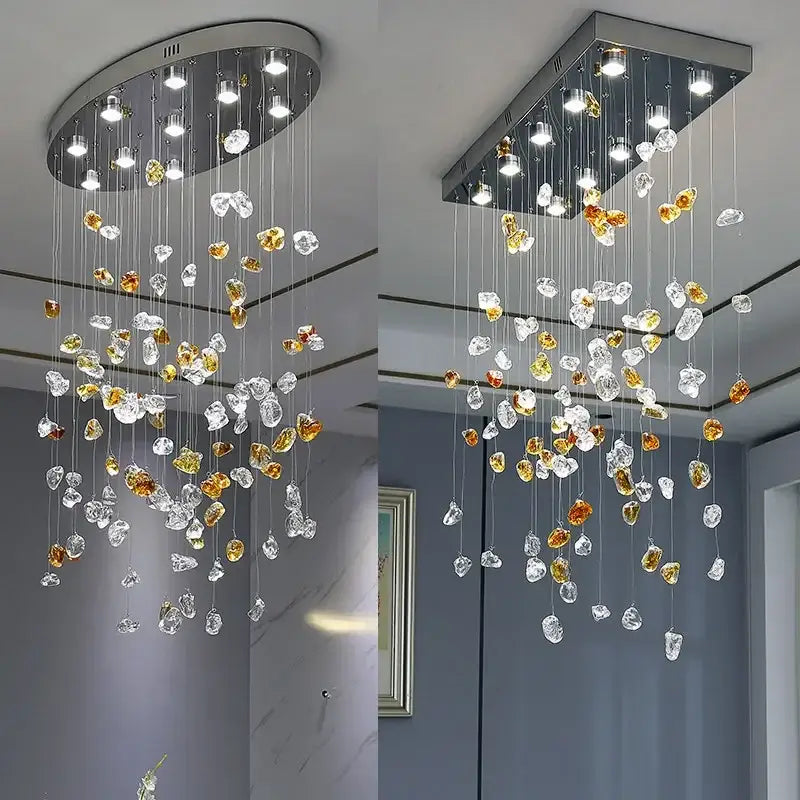 Modern amber & clear crystal dining chandelier living room light
