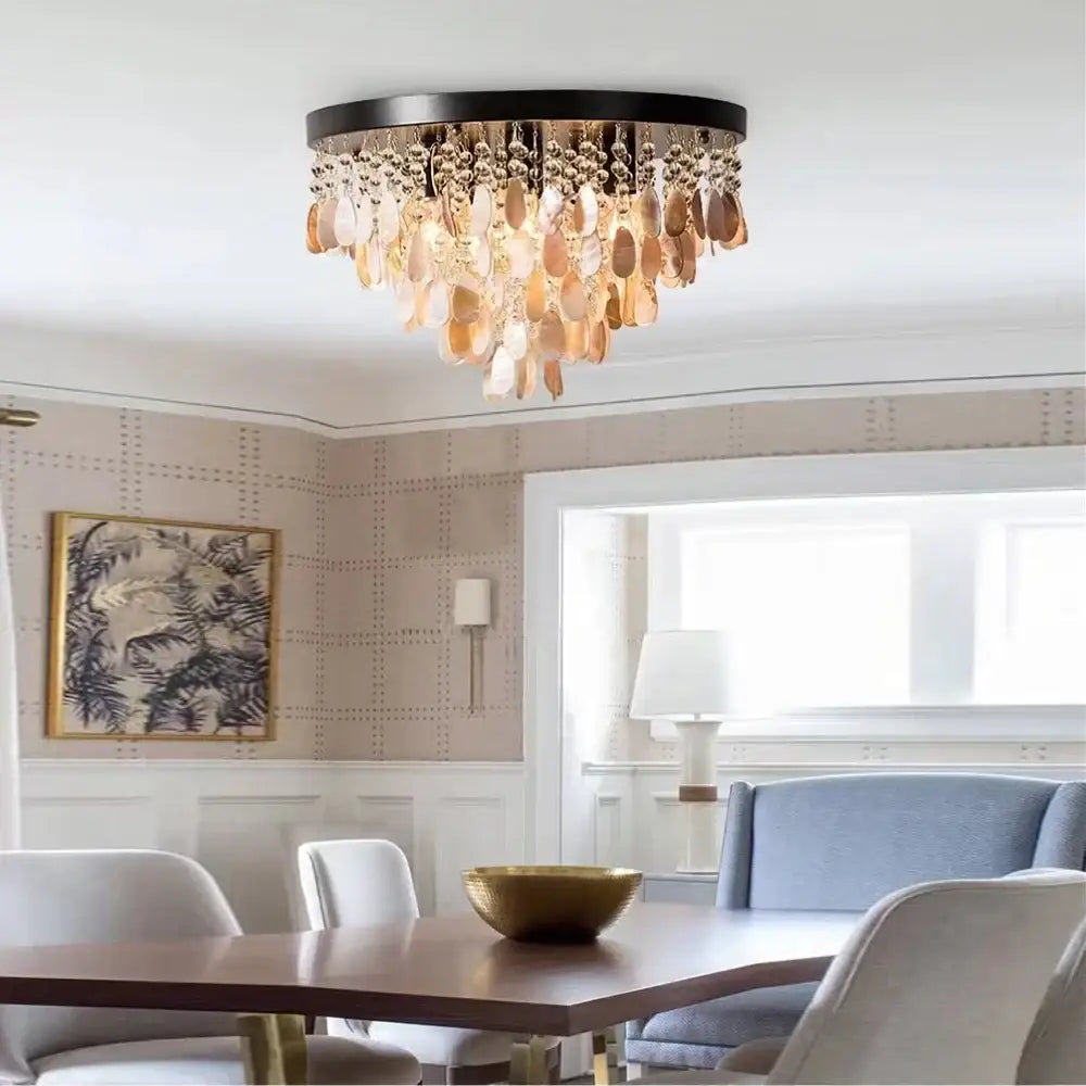 Modern amber & clear crystal led ceiling lamps for living room