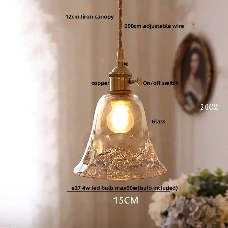Modern amber copper glass led pendant light kitchen hanging fixture