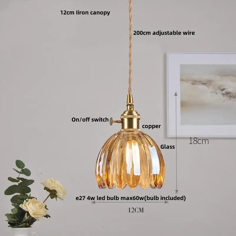 Modern amber copper glass led pendant light kitchen hanging fixture
