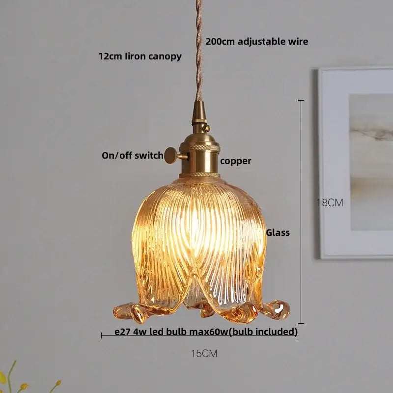 Modern amber copper glass led pendant light kitchen hanging fixture