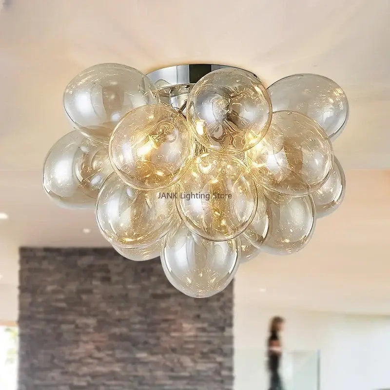 Modern amber glass chandelier led cluster – bedroom ceiling lamp