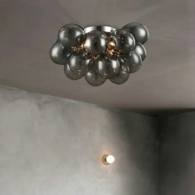 Modern amber glass chandelier led cluster – bedroom ceiling lamp