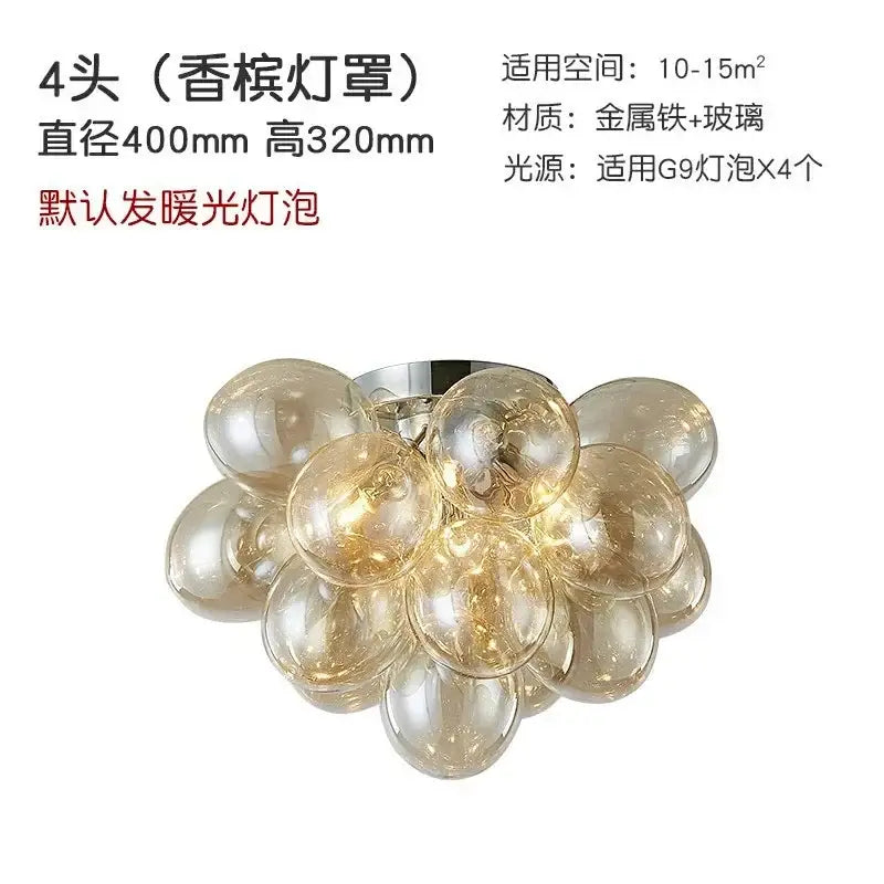 Modern amber glass chandelier led cluster – bedroom ceiling lamp