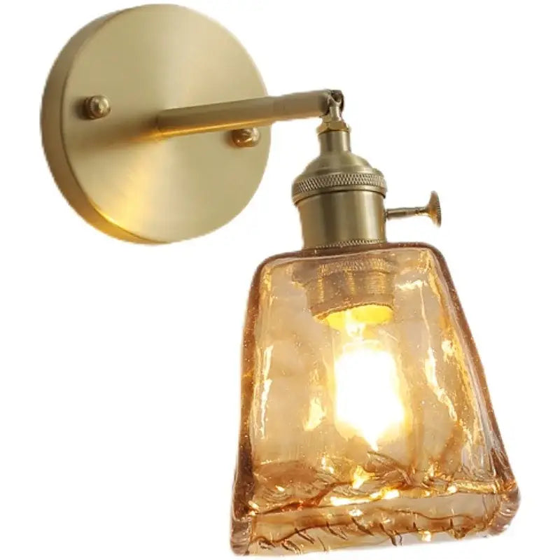 Modern amber glass copper led wall lamp bedroom sconce
