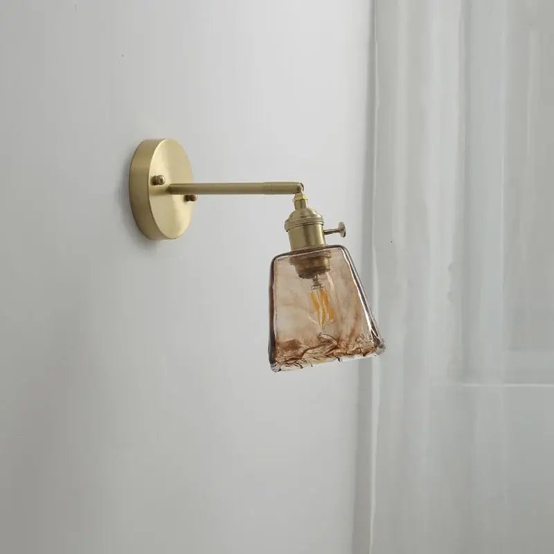 Modern amber glass copper led wall lamp bedroom sconce