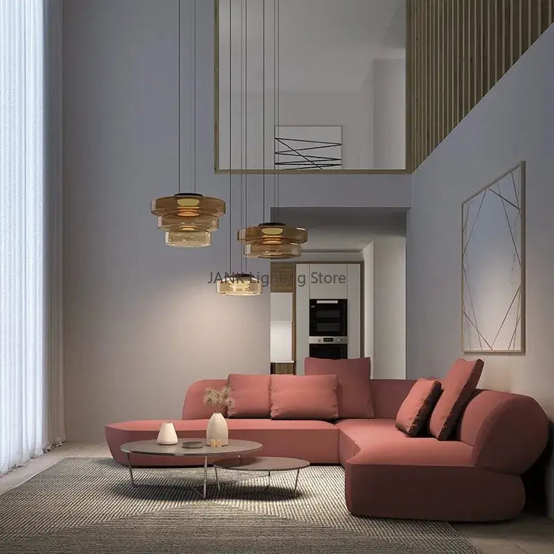 Modern amber glass led pendant lights dining room chandelier