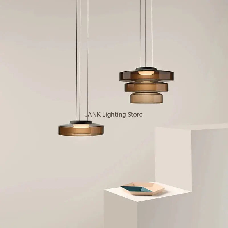 Modern amber glass led pendant lights dining room chandelier