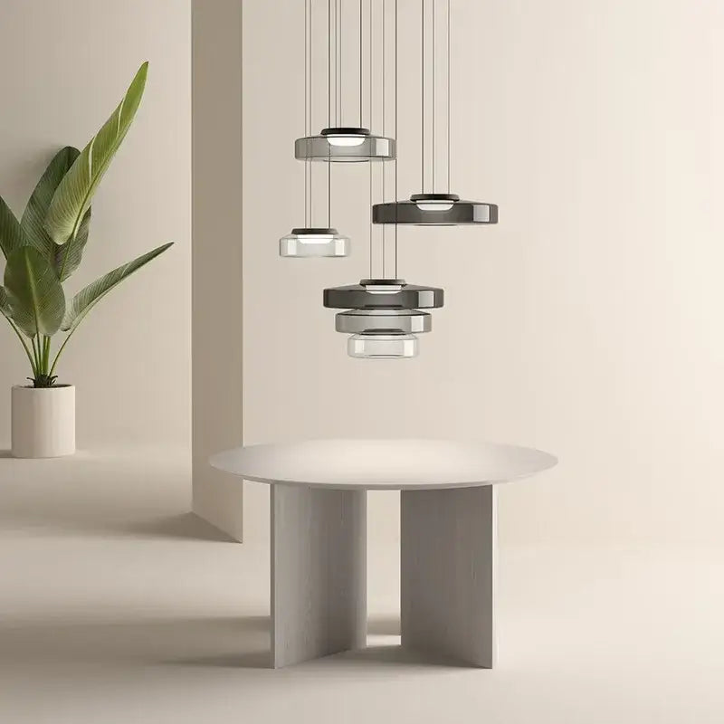 Modern amber glass plate ceiling pendant light dining room