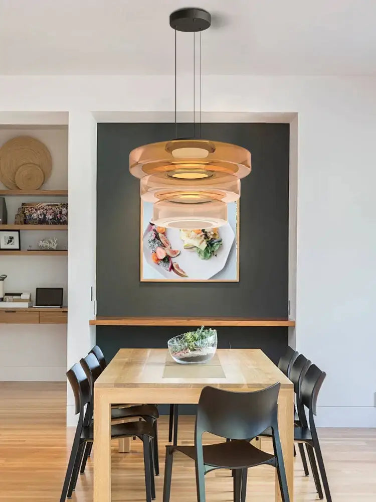 Modern amber glass plate ceiling pendant light dining room