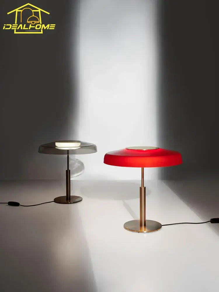 Modern amber glass table lamp red & gray bedroom light