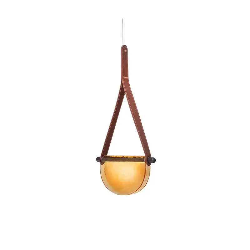 Modern amber & gray handmade leather glass pendant lamp bedroom