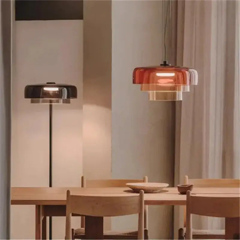 Modern amber layered glass pendant light dining room chandelier