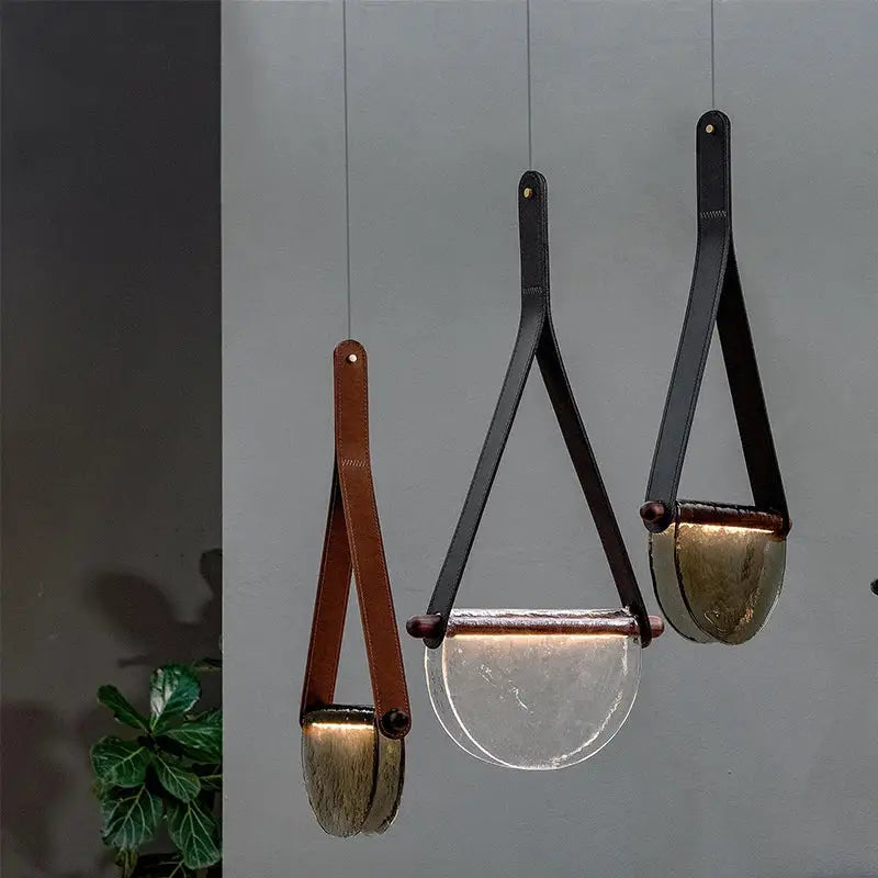 Modern amber & matte gray handmade glass pendant lamp bedroom light