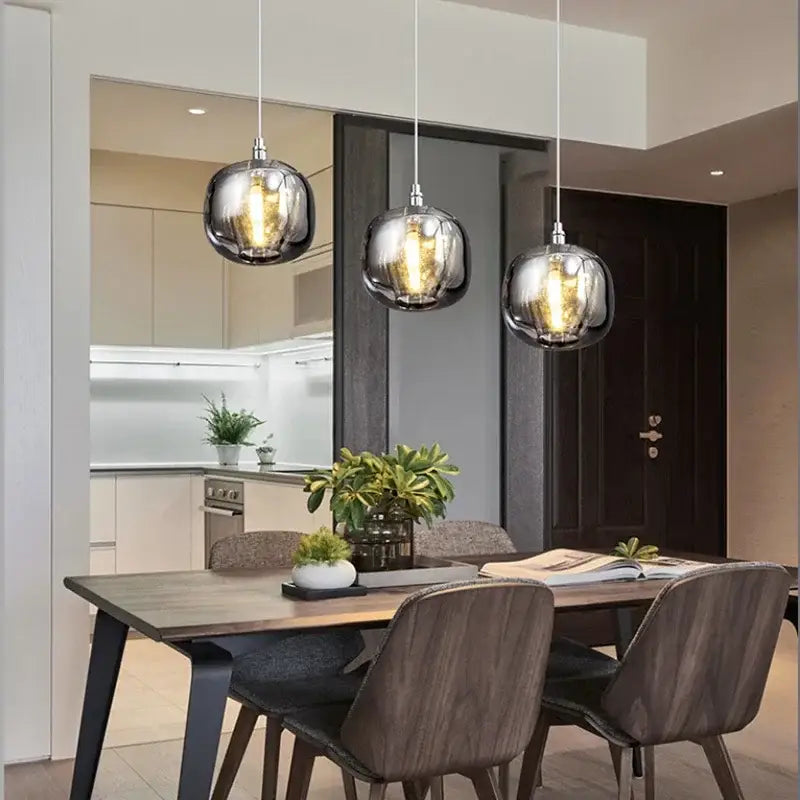 Modern amber & smoky grey crystal staircase chandelier dining room