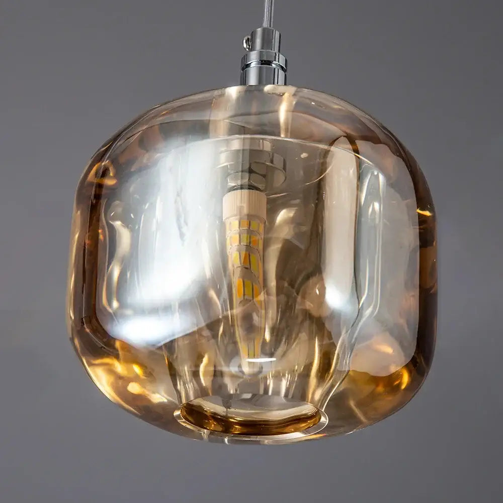 Modern amber & smoky grey crystal staircase chandelier dining room