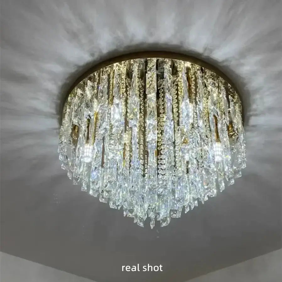Modern art deco gold crystal steel led ceiling chandelier dining room