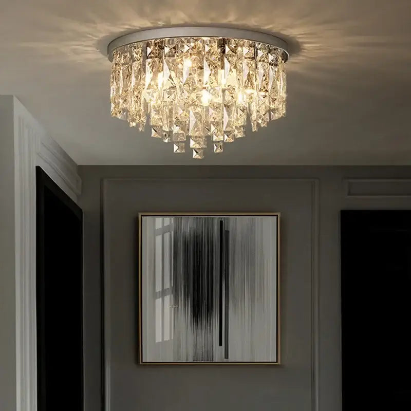 Modern art deco gold crystal steel led ceiling chandelier dining room