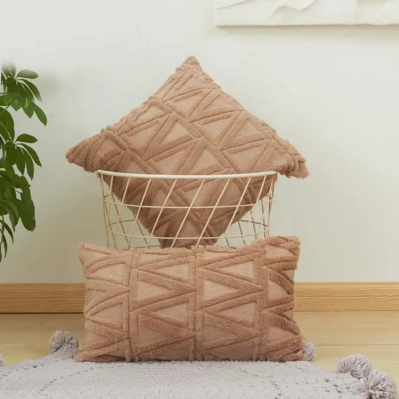 Modern beige diamond solid embroidery cushion cover living room