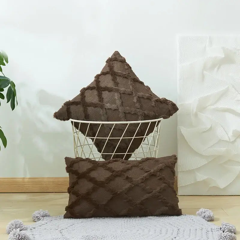 Modern beige diamond solid embroidery cushion cover living room