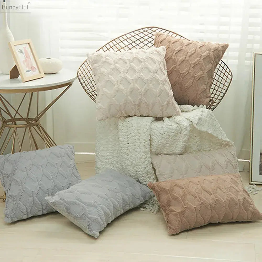 Modern beige diamond solid embroidery cushion cover living room