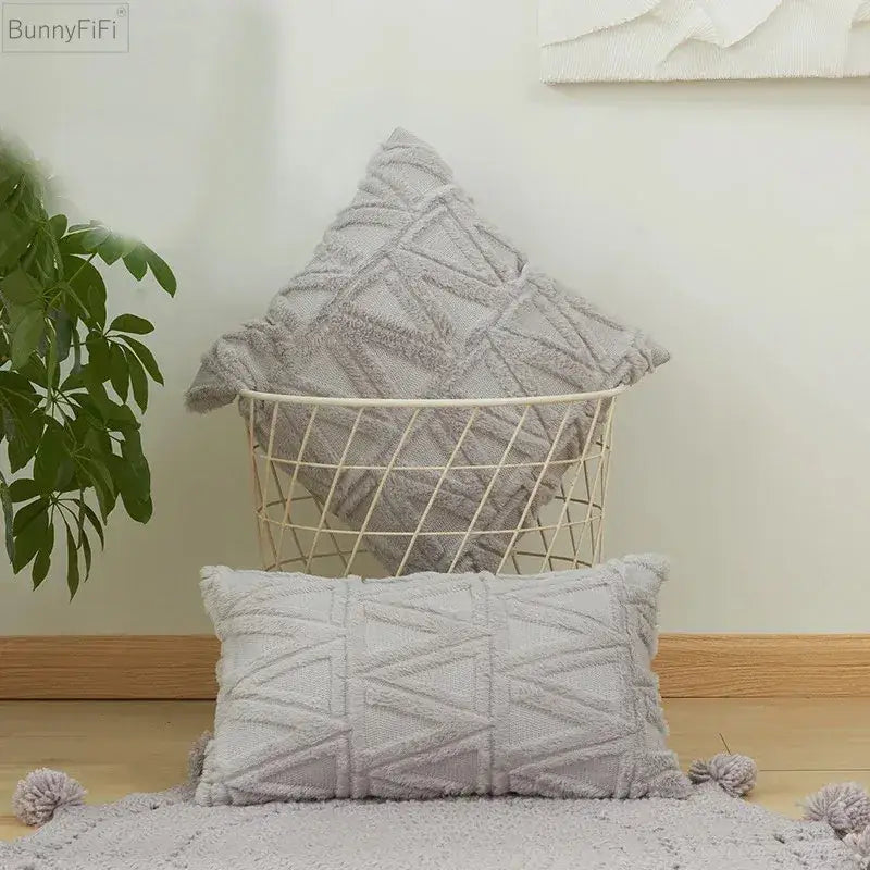 Modern beige diamond solid embroidery cushion cover living room