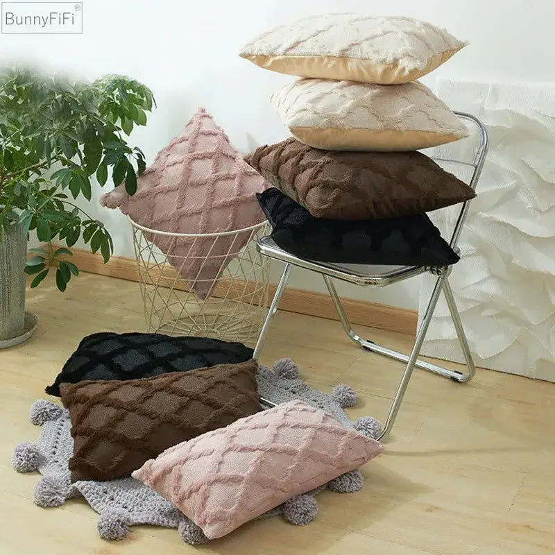 Modern beige diamond solid embroidery cushion cover living room