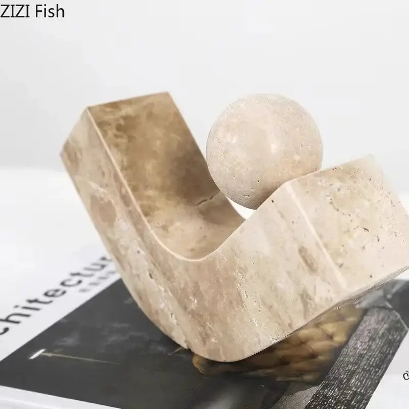 Modern beige geometric stone sculpture living room desk decoration