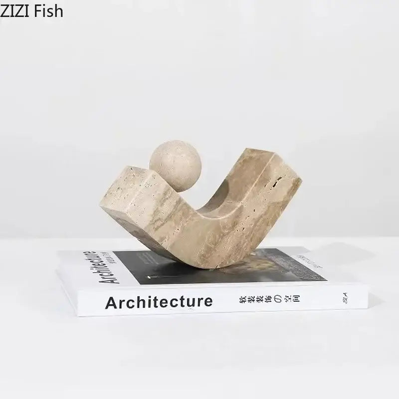 Modern beige geometric stone sculpture living room desk decoration