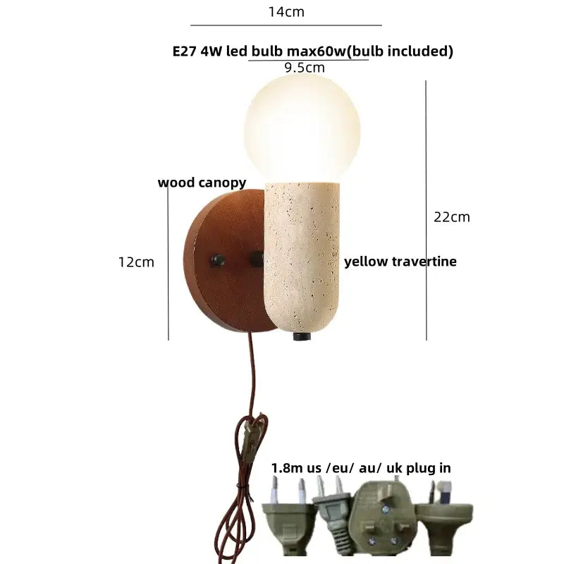 Modern beige stone and bronze wall light fixture bedroom sconce