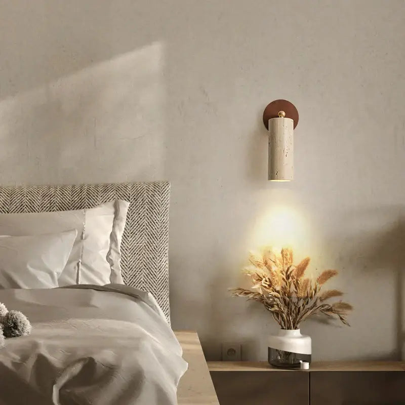 Modern beige stone and bronze wall light fixture bedroom sconce