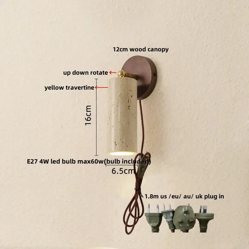 Modern beige travertine copper led wall lamp bedroom light