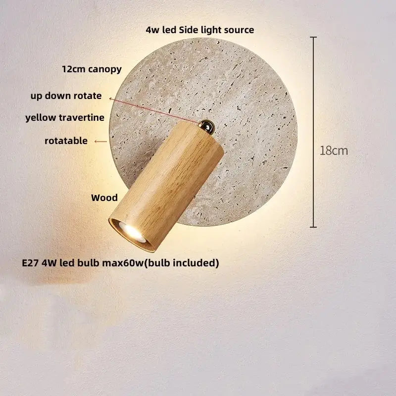Modern beige travertine copper led wall lamp bedroom light