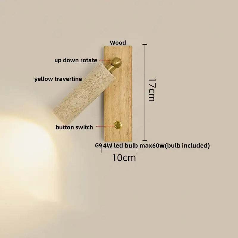 Modern beige travertine copper led wall lamp bedroom light