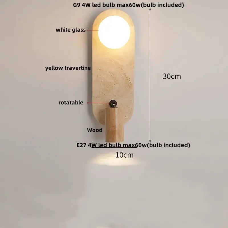 Modern beige travertine copper led wall lamp bedroom light