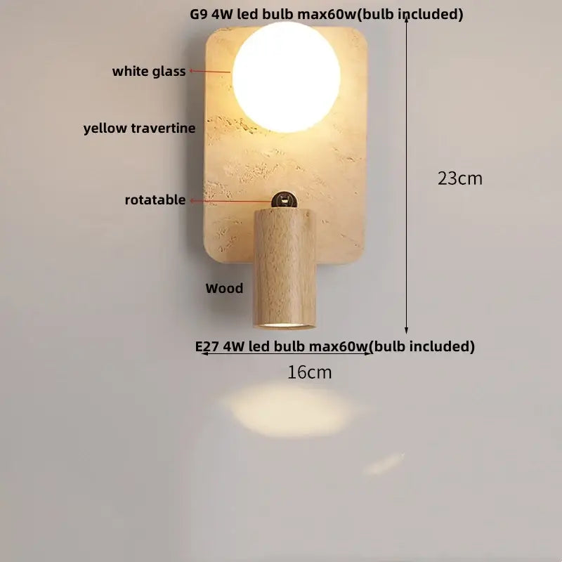 Modern beige travertine copper led wall lamp bedroom light