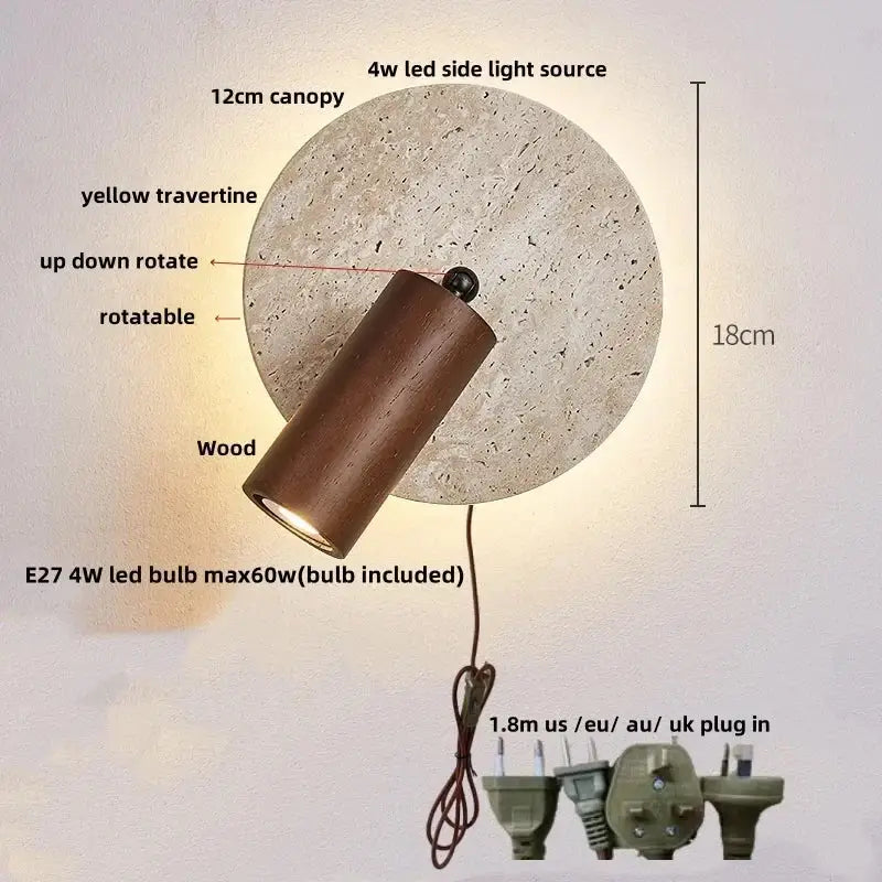 Modern beige travertine copper led wall lamp bedroom light