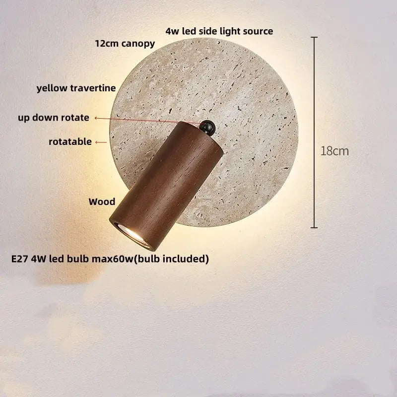 Modern beige travertine copper led wall lamp bedroom light