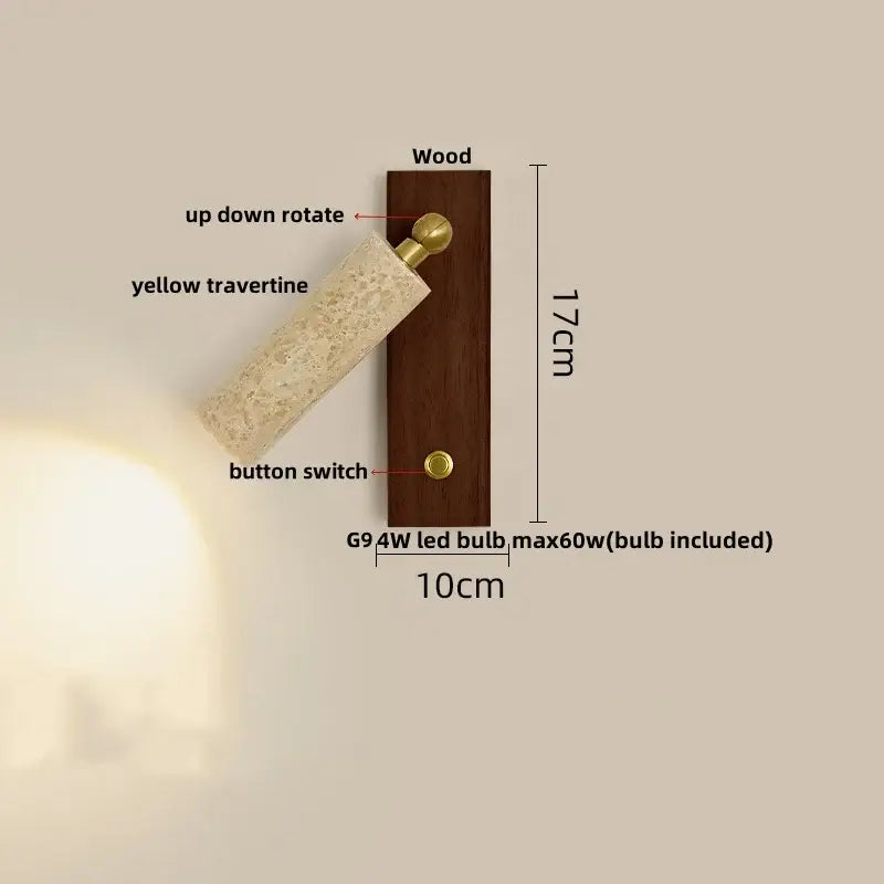 Modern beige travertine copper led wall lamp bedroom light