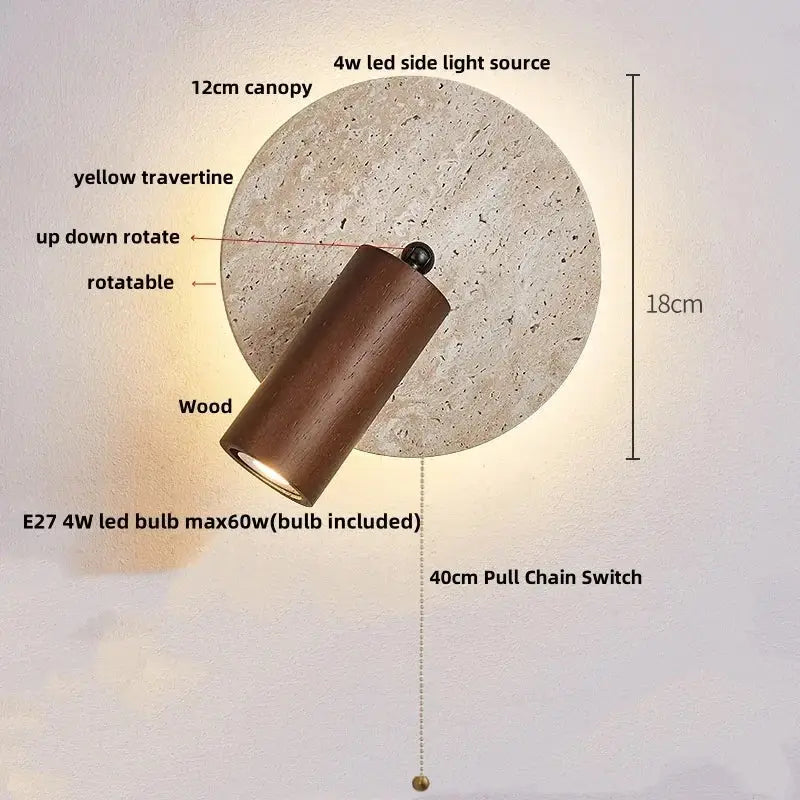 Modern beige travertine copper led wall lamp bedroom light