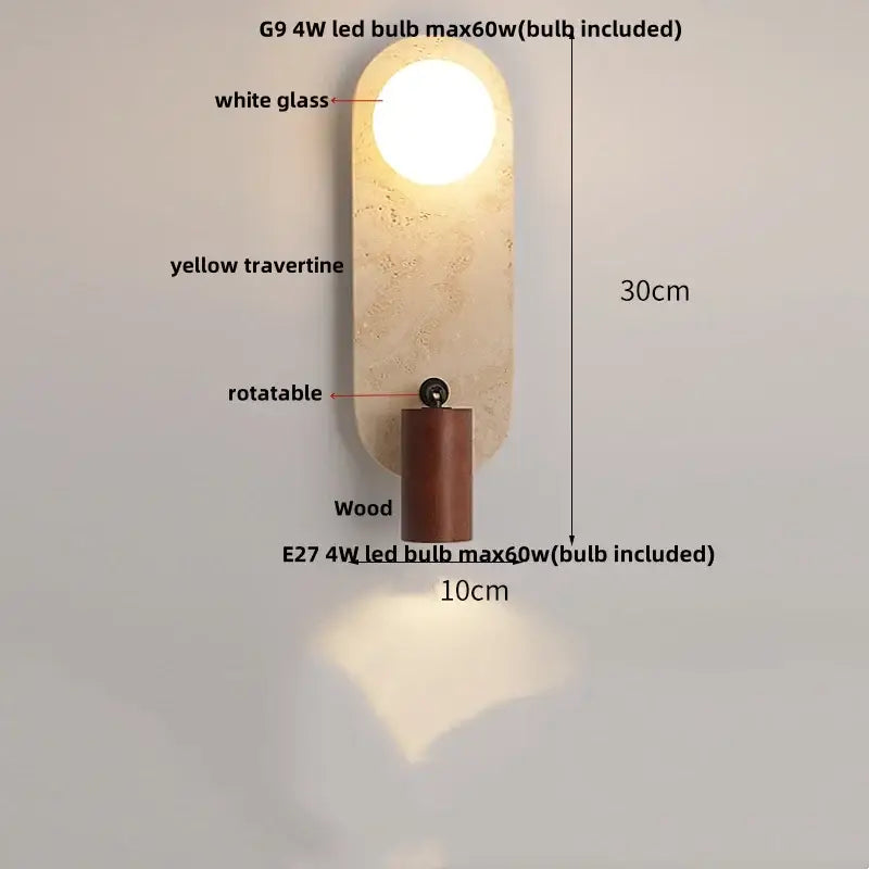 Modern beige travertine copper led wall lamp bedroom light