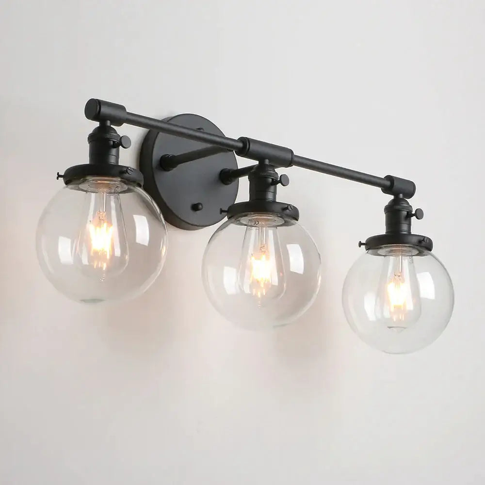 Modern black 3-light glass globe wall sconce bathroom vanity fixture