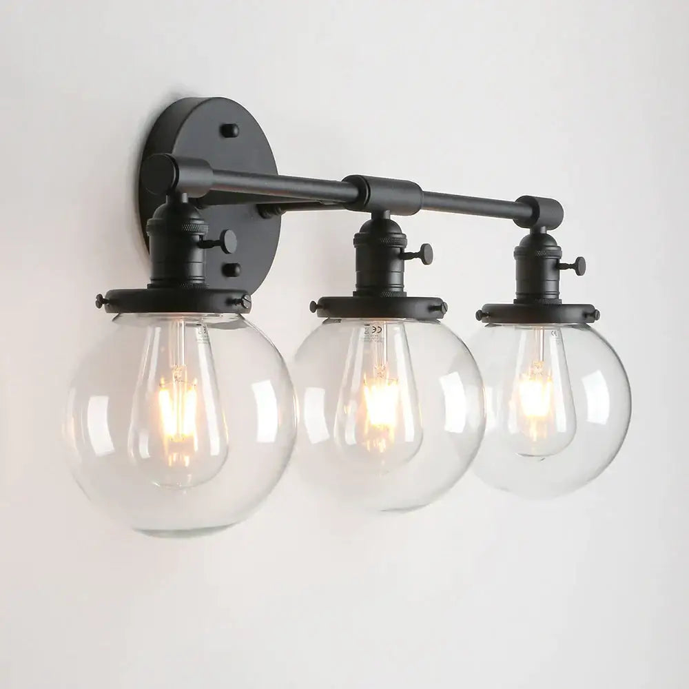 Modern black 3-light glass globe wall sconce bathroom vanity fixture