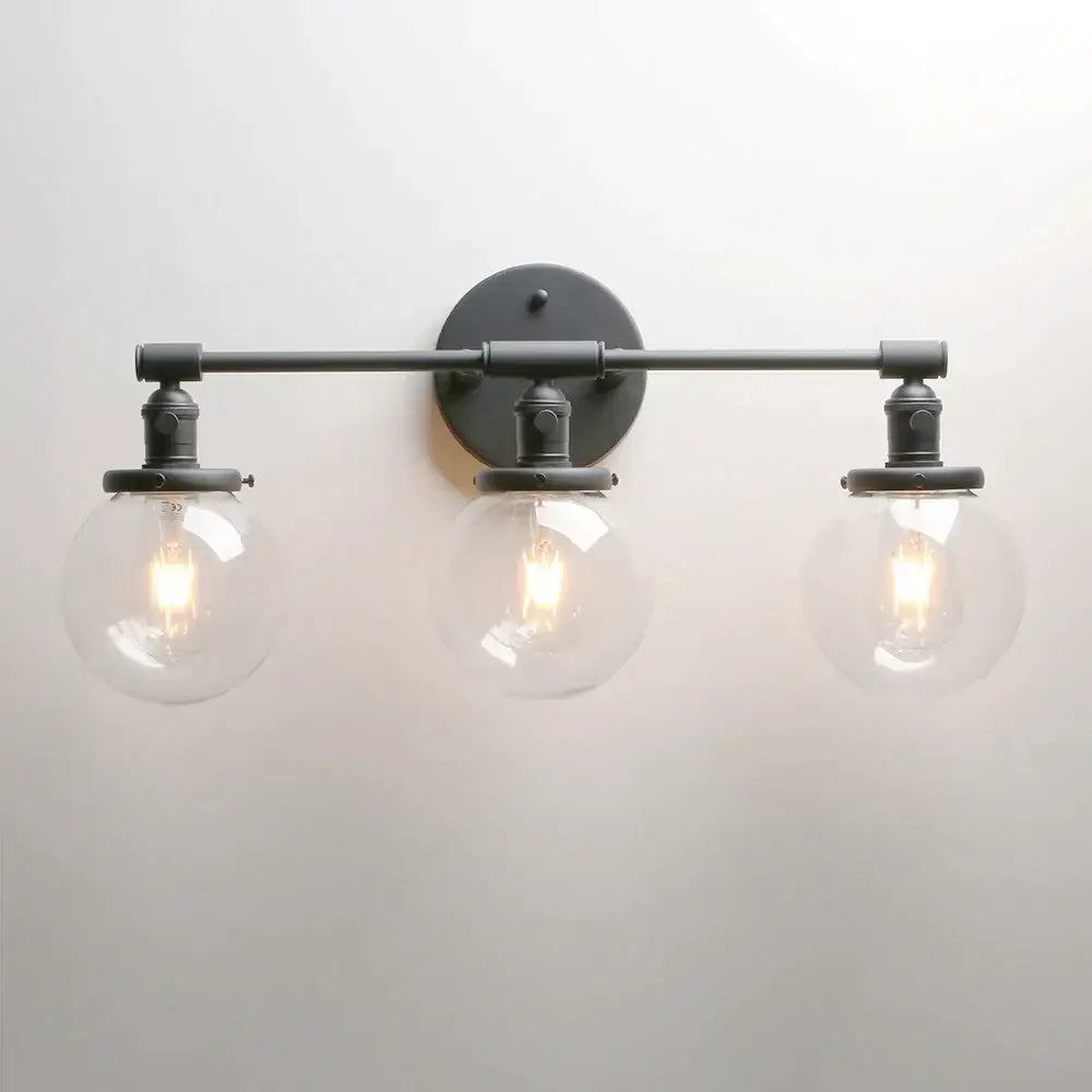 Modern black 3-light glass globe wall sconce bathroom vanity fixture