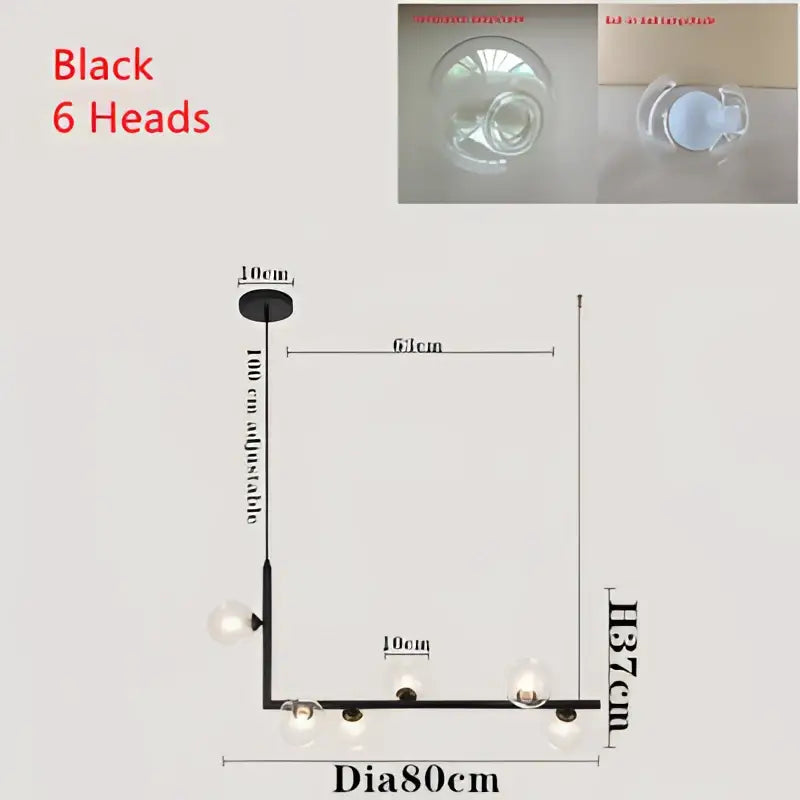 Modern black 7 light glass shade pendant light dining room