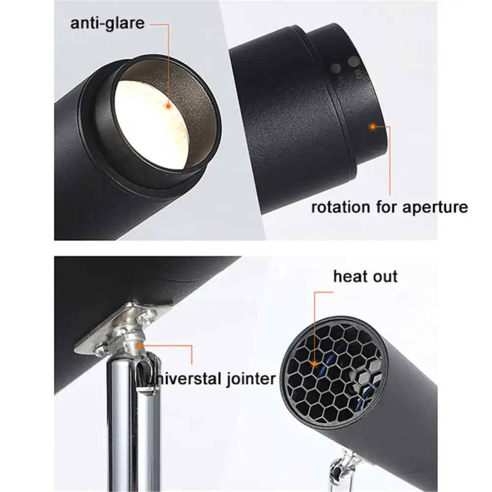 Modern black adjustable focus track lights commercial gallery light
