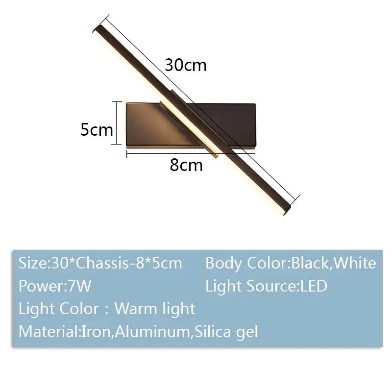 Modern black adjustable led wall sconce bedroom lamp