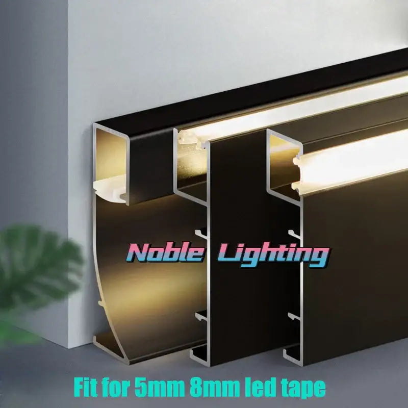 Modern black aluminium led profile recessed skirting living room